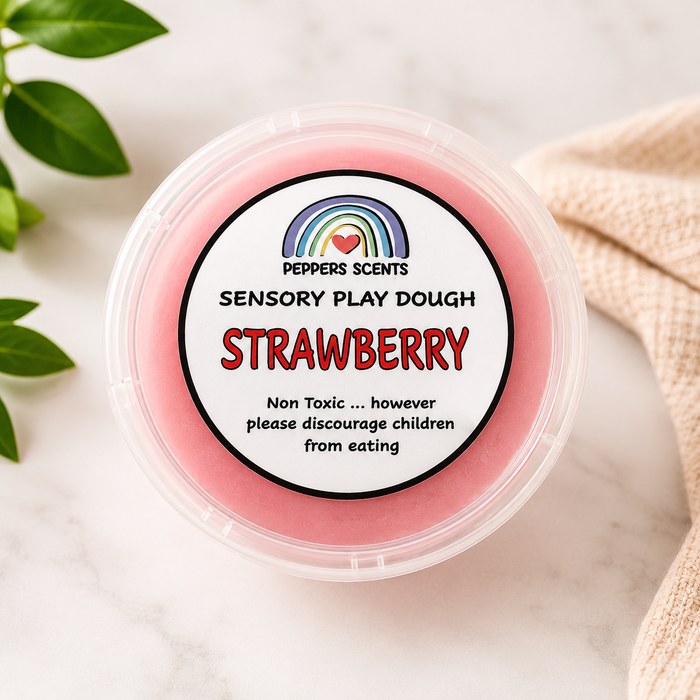 A tub of Strawberry sensory play dough.